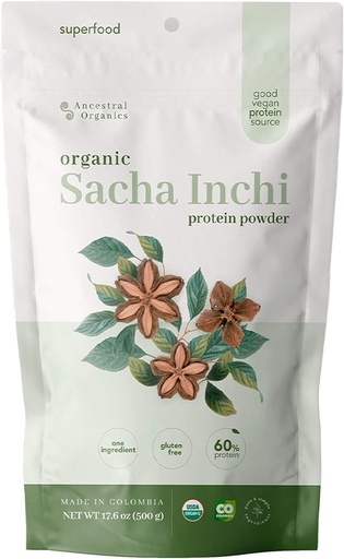 [BRSRMAYKCUHRGYDB] ANCESTRAL Organics Vegan Protein Powder, Sacha Inchi Certified Organic Superfood - 17g Plant Based Protein - Nutrient Rich - Glutenfrei, Dairy Free, Sugar Free - 1.1lb
