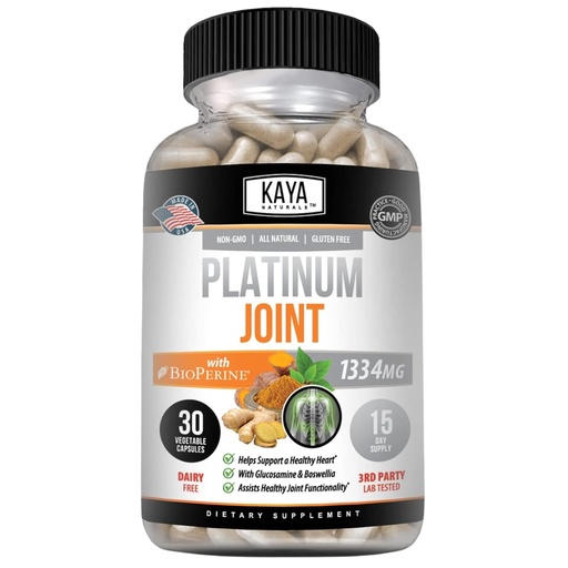 [BRSRMFL2AUHGYH3B] Kaya Naturals Platinum Mobility Turmeric - Bioperine, Glucosamine, Turmeric with Boswellia, Healthy Natural Mobility Support, Turmeric Curcumin 1334mg - 30 Capsules
