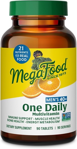 [BRSWIYD7CEIBEED6] MegaFood Homme 40+ Une multivitamine quotidienne pour les hommes avec vitamine B, vitamine D3, sélénium, zinc et nourriture réelle - Soutien immunitaire, métabolisme de l'énergie et santé des muscles et des os – non OGM; Végétarien - 90 onglets
