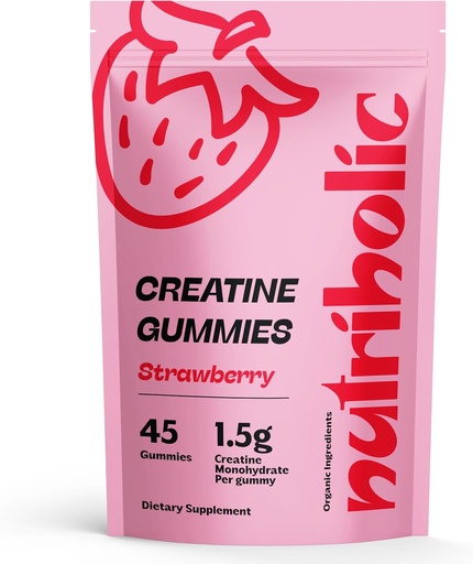 [BRSROBAPAQFWAH36] Creatine Monohydrate Gummies for Men and Women - Easy to Digest, Vegan, Gluten-Free, Non-GMO, 1.5g of Creatine per Gummy - 45ct (45 Count, Strawberry)