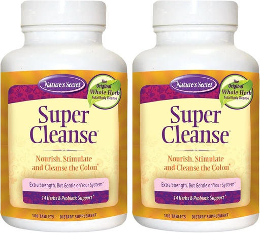 [BRSWK2T6CYBBGG32] Nature's Secret Super Cleanse Extra Strength Toxin Detox & Gentle Elimination Body Cleanse, Digestive & Colon Health Support - Stimulierende Mischung von 14 Kräutern mit Probiotika - 100 Tabletten (Pack von 2)