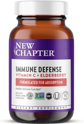 [BRSRAFATA4AREE36] New Chapter® Vitamin C Immune Defense Supplement + Elderberry – Excellent Source of Vitamin C, One Daily Tablet for Healthy Immune Support, Made with Organic Herbs, Non-GMO, Gluten Free, 90 ct