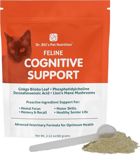 [BRSWGZYBAEAQ4FI6] Dr. Bill's Feline Cognitive Support | Memory Support Supplement for Cats | Pet Supplement | Contains Gingko Biloba, L-Carnosine, Vitamin B-12, L-Glutamine, L-Tyrosine, and DHA