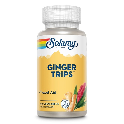 [BRSWIYQAO4FGOGAV] SOLARAY Ginger Trips Travel Aid | Root Extract | Healthy Digestive Support w/Honey, Stevia & Molasses | 60 Chewables