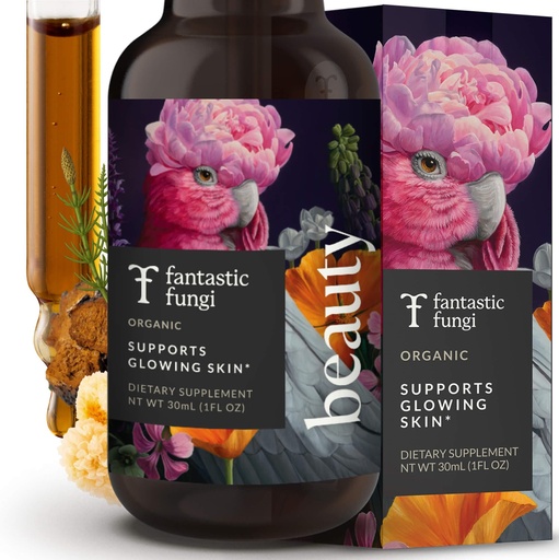 [BRSROYAYBAMBGETP] Fantastic Fungi Beauty Elixir with Tremella Mushroom Extract, Chaga Mushroom Extract, Horsetail & Acerola - Organic Drops for Healthy Hair, Skin & Nails - Formulated in USA - 30 Servings, 1 fl oz