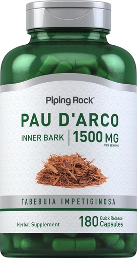 [BRSWIFDQAYPRE3DK] Piping Rock PAU D'Arco Capsules | 1500 mg | 180 Pills | Inner Bark | Herb Extract Supplement | Non-GMO, Gluten Free