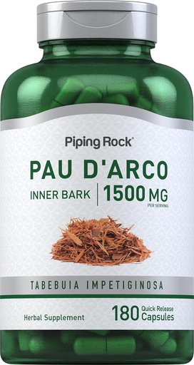 [BRSWIFDQAYPRE3DK] Piping Rock Rock PAU D' Arco Capules  2001- 1500 mg 2001, 180 Piells Ånd Bark Herb extrapy No-GMO, Gluen Free