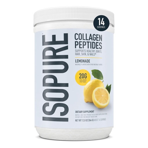 [BRSROHQOOIARMADU] Isopure 20g Grass-Fed Collagen Peptides with Biotin + Vitamin C – Supports Skin, Hair, Nails & Joint Health – Lemonade, Keto Friendly Collagen Powder, 14 Servings