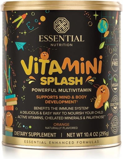 [BRSROBT7C4BROYI4] Essential Nutrition Vitamini Splash - Kids multivitamin Powder - Nutritional Support - 13 Active Vitamins & 6 Chelated Minerals, Prebiotic Fiber - Orange Flavor - (10.4 oz) - Vegan