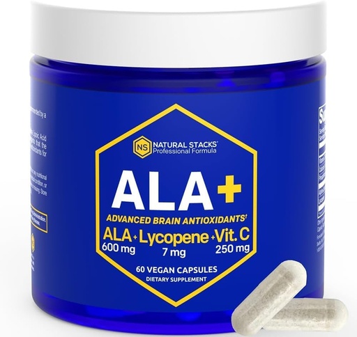 [BRSRMAAFOQBR4EL7] NATURAL STACKS Alpha Lipoic Acid 600mg w/Lycopene and Vitamin C - Supplement for Immunity & Cellular Function - Supplement for Brain Health