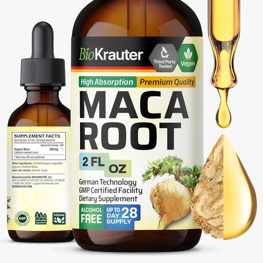 [BRSROGABDMPRYAIY] BIO KRAUTER Maca Root Liquid Drops - Maca Root Tincture - Vegan, Sugar & Alkol Free Extract 2 Fl.Oz.