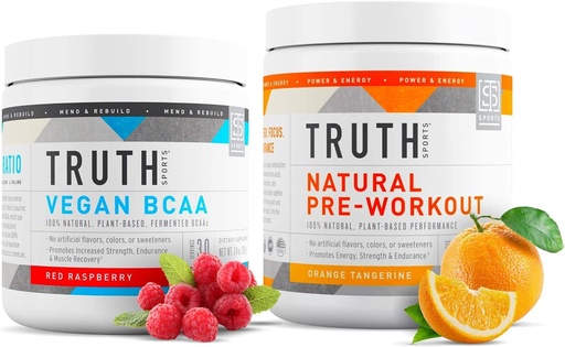 [BRSW2Y37BMNAKELG] Truth Nutrition Natural Athlete Workout Stack - Natural Preworkout (Orange Tangerine) + Vegan BCAA (Red Raspberry)