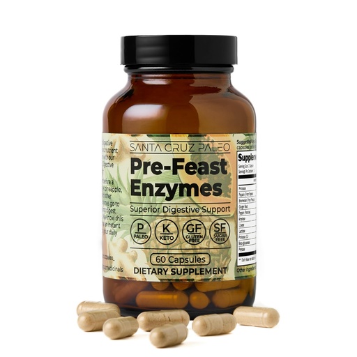 [BRSRAFIRDEPWK23A] Santa Cruz Paleo, Pre-Feast Digestive Enzymes Supplement, Multi Enzyme for Women and Men, Fiber Supplement for Gut Health & Digestive Health, Gluten Free, Keto, Paleo, Sugar Free, 60 Capsules