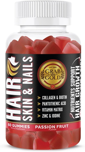 [BRSRMYAROAIRG3Q2] Coller a pel do cabelo de ouro e as vitaminas para as mulleres | Gummies con 6000mcg Biotin & Collagen | 10 esencial Vitamina & Minerals | Gluten-Free, Non-GMO, Passion Fruit Flavor | 1 Mes de subministración