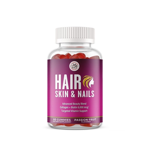[BRSRMYAROAIRG3Q2] Grab The Gold Hair Skin & Nails Vitamins for Women | Gummies with 6000mcg Biotin & Collagen | 10 Essential Vitamin & Minerals | Gluten-Free, Non-GMO, Passion Fruit Flavor | 1 Month Supply, Made in USA