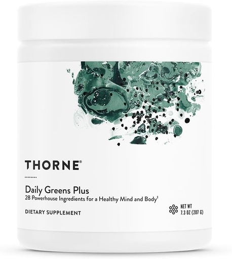 [BRSRMZIZDMMQ23D4] THORNE - Daily Greens Plus - Celovit powder z Matcha, Spirulina, Moringa in Adaptogene, goba in antioksidanti Mešanice - osvežilna, okus metin 7,2 Oz - 30 Servinga