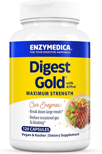 [BRSWIGQFDMMQ4YDM] Enzymedica Digest Gold + ATPro, Maximum Power Digetical Enzymes, Helling Digest Large Meals, for Gas and Bloating, 120 Kapsul