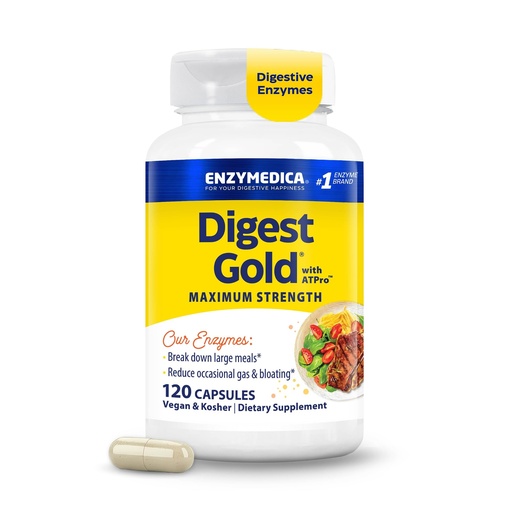 [BRSWIGQFDMMQ4YDM] Enzymedica Digest Gold - Digestive Enzyme Supplement for Women & Men, Enzyme Capsules for Digestion, Gut Health Support, Helps Gas & Bloating, ATPro Energy Support, Maximum Strength, Vegan - 120 Count