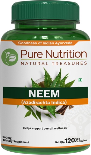 [BRSRMHQHC56R6CYV] Pure Nutrition Neem Capsules 700mg. (Equivalent to 2600mg Neem Leaf Powder and Bark Powder) Non GMO 