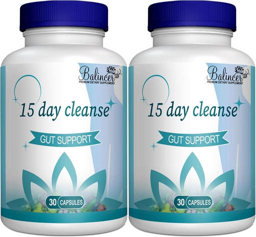 [BRSRA2T6AF7QK3A3] 15 Day Cleanse, Gut y Colon Support, Advanced 15 Day Gut Cleanse Detox for Women &amp; Men with Senna, Cascara Sagrada " Psyllium Husk, Non-GMO, 30 Capsules