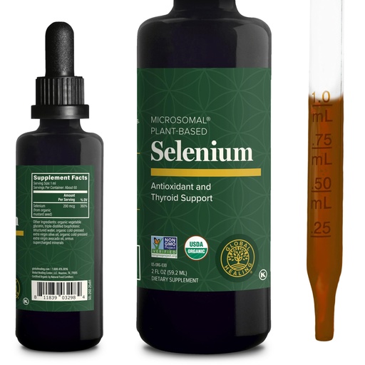 [BRSWKGL6BMIWA3AV] Global Healing Center - Selenium 200mcg, Selenium Supplement Drops with Organic Ingredients, Antioxidants for Thyroid and Immune Support, Non-GMO & Gluten-Free, for Men & Women - 2 Fl Oz