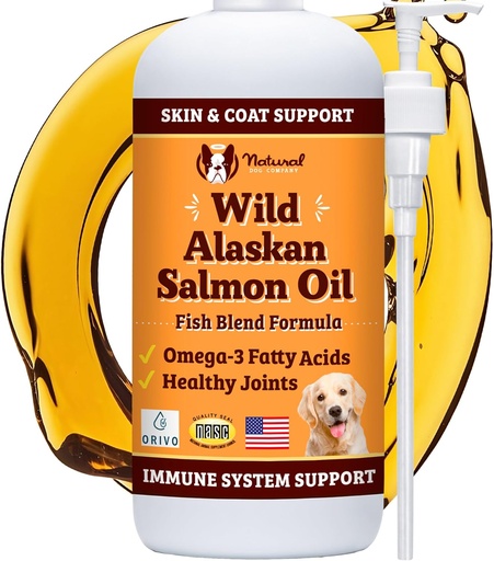 [BRSWIBLYCIPRUAAV] Natural Dog Company Wild Alaskan Salmon Oil Formula with Omega 3, Fish Oil for Dogs Supplement, Skin & Coat Dog Oil, Itchy Relief, Immune Support for Joints & Heart, Food Topper, 32 oz