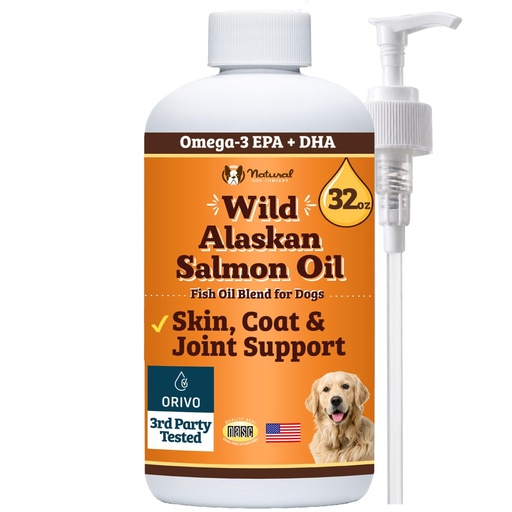 [BRSWIBLYCIPRUAAV] Natural Dog Company Wild Alaskan Salmon Oil for Dogs - EPA & DHA Omega 3 Fish Oil Supplements with Salmon & Pollock Blend for Skin, Coat, Joints, Heart & Immune Support, 32 oz