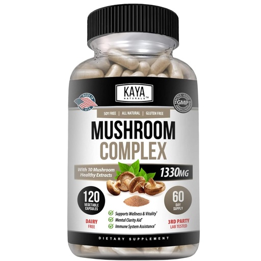[BRSRMEILCUPRYYD7] Kaya Naturals Premium Mushroom Complex Potent - Mushroom Supplement - Mushroom Complex Capsules 1995mg Per Serving - Aids Mental Clarity Supports Immune System, Wellness & Vitality - 120 Count