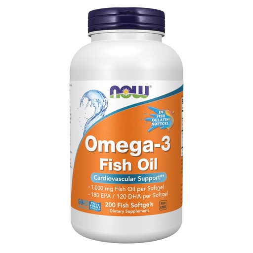 [BRSWGCQ3AV5GKYDH] NOW Foods Supplements, Omega-3 180 EPA / 120 DHA, Molecularly Distilled, Cardiovascular Support*, 200-Fish Gelatin Softgels,Packaging may vary