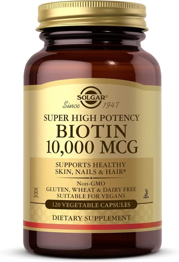 [BRSWI2YZOUFR23Y5] Solgar Biotin 10000 mcg Fruit Capsules Energy Metabolism Dövlət Böyük Potency NonGMO Vegan Gluten Pulsuz Sütsuz Kosher Xidmətləri, Standart Qablaşdırma, Unflavored, 120 Count