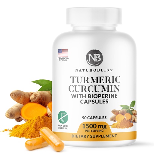 [BRSROGD6CQCREDL3] NaturoBliss Turmeric Curcumin with BioPerine 1500mg - Non GMO - Gluten Free - 90 Capsules