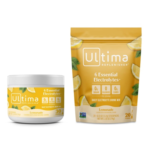 [BRSRMAYDCANRMA3H] Ultima Replenisher Electrolyte Powder Drink Mix Bundle – Sugar Free – Lemonade, 30 Serving Canister and 20 Stickpacks – 6 Electrolytes and Minerals – Keto Friendly, Vegan, Non-GMO