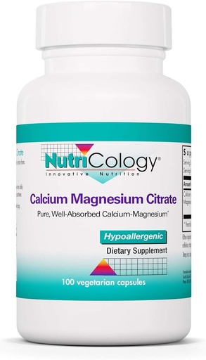 [BRSWIY3YA4DAE2Q7] Nutricology Calcium Magnesium Citrate Supplement - Bone Health, with Calcium Citrate, Pure, Well-Absorbed, Vegetarian Capsules - 100 Count