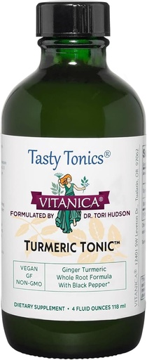 [BRSWKG32CIDBQDIV] Vitanica, Turmeric Tonic, Non-GMO Liquid Turmeric Curcumin supplement 1000 mg, with Black Pepper and Ginger, Antioxidant, Vegan, Gluten Free, 4 Ounce