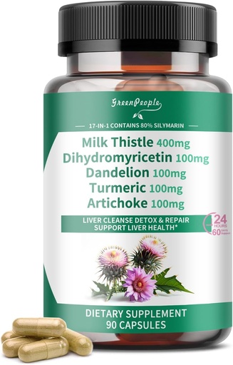 [BRSRAAIEAB5BEALL] GREENEMents Máj tisztítás és javítás - Erő Milk Thistle 30X kivonat - Szabványosított és koncentrált 80% Silymarin w / Vitamin, 95% kurkuminoidok & 17 + máj-egészségügyi tápanyagok Revive & Thrive