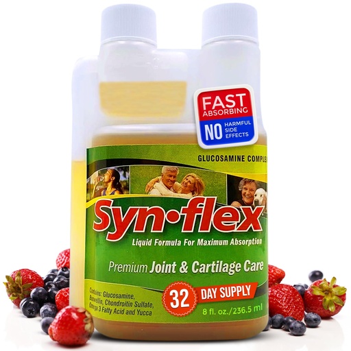 [BRSWIYQKAEPQCFQ7] Synflex Liquid Glucosamine Original Formula - Chondroitin, Vitamins, Minerals - Drink Supplement for Men & Women, Helps Support Joint & Cartilage Health - Berry Flavor, 32 Day Supply