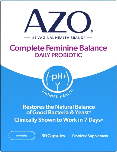 [BRSWGZQLB4CQEYI4] AZO Complete Feminine Balance Daily Probiotics for Women, Clinically Proven to Help Protect Vaginal Health, Helps balance pH and yeast, Non-GMO, 30 Count
