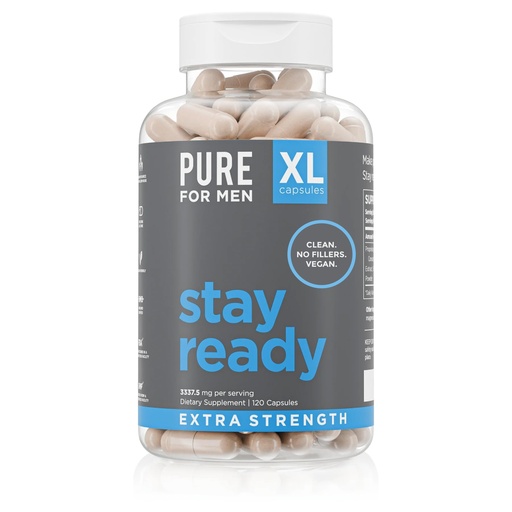 [BRSROCTQOEGRMHL2] Pure for Men Stay Ready Fiber Extra Strength Supplement | Digestive Regularity | Bowel Movement & Gut Health Support | Vegan Cleanliness | Proprietary Formula | 120 Vegan XL Capsules