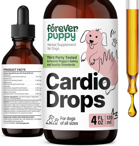 [BRSRAYAEOENGOHLJ] Forever Puppy Cardio Drops for Dogs - Heart Support for Dogs w/Hawthorn Berry & Motherwort Herb - Liquid Antioxidant Supplement w/Gotu Kola Leaves & Lavender Extract - 4 fl oz