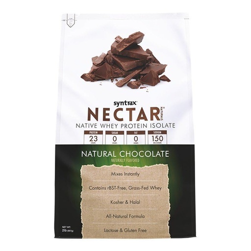 [BRSWIHYOAABGCADK] Syntrax Nectar Naturals, All Natural Whey Protein Isolate, Smooth & Creamy, Natural Chocolate, 2 lbs.