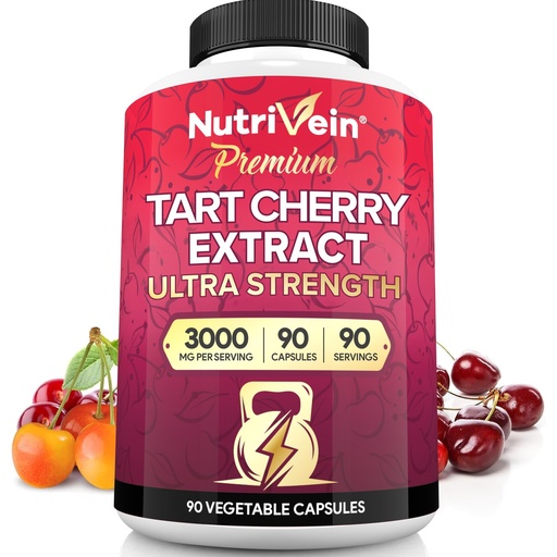 [BRSWGFA6OV5BOEY6] Nutrivein Premium Tart Cherry Capsules 3000mg: Ultra Strength Tart Cherry Extract Supplement for Post-Athletic Recovery, Detox, Rest, & Mobility
