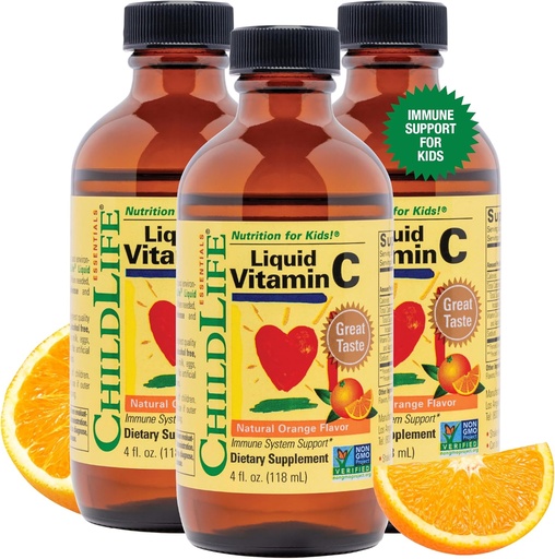 [BRSWKZA6CMCBMYLG] CHILDLIFE ESSENTIALS Liquid Vitamin C - Pure Vitamin C Liquid Supplement for Kids, Immune System Support, Great Taste - Natural Orange, 4 Fl Oz (Pack of 3)