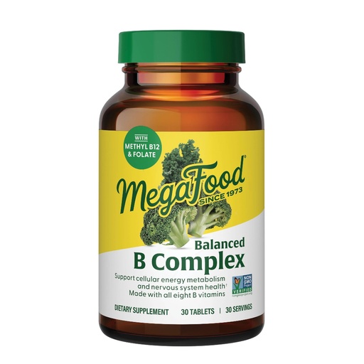 [BRSWIYT3PMDBUCLE] MegaFood Balanced B Complex - B Complex Vitamin Supplement, 8 B Vitamins including Vitamin B6, Vitamin B12, Folate, Biotin & more, Supports Cellular Energy Production, Vegan, Gluten Free - 30 Tablets