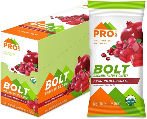 [BRSWGYAKOUJQ2DQV] PROBAR - BOLT Énergie biologique Chews, grenade aux canneberges, non-OGM, sans gluten, USDA certifié biologique, saine, énergie naturelle, carburant rapide avec vitamines B & C (12 comte)