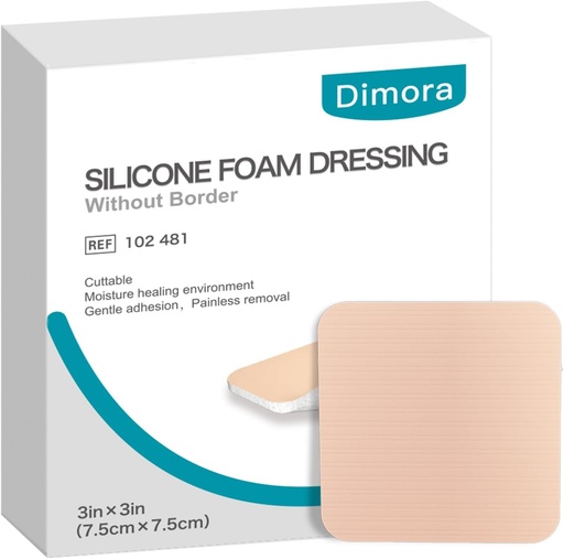 [BRSROGALCJ7BY3TO] Dimora Silicone Foam Dressing Without Border 10 Pack- 3"x 3" Highly Absorbent Adhesive Waterproof Bandages for Wounds, Cuttable Pads for Wound Care and Dressings