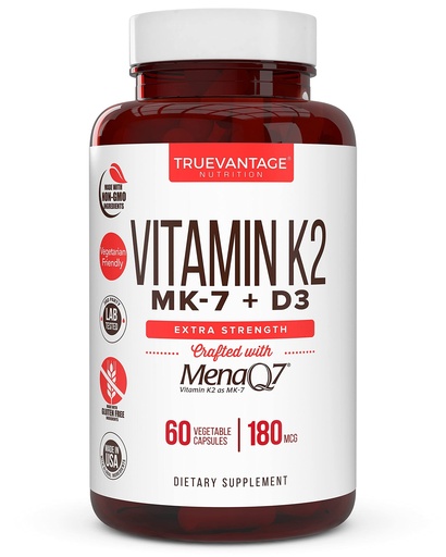 [BRSWKFAACF5GA2TU] Vitamin K2 D3 Supplement 5000 IU D3 and 180 mcg Vitamin k2 MK7 Supplement for Healthy Bones, Healthy Heart & Cardiovascular Health-60 Easy to Swallow Vegetable caps of MenaQ7 K2 MK7