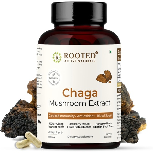 [BRSW2GIHO4BBG3DO] Rooted Active's Organic Chaga Capsules - Immune System Support Supplement, Antioxidant Activity Support, Regulate Body Functions, Immune Support vegan Extract, Dietary Mushroom Supplement (60 Caps)