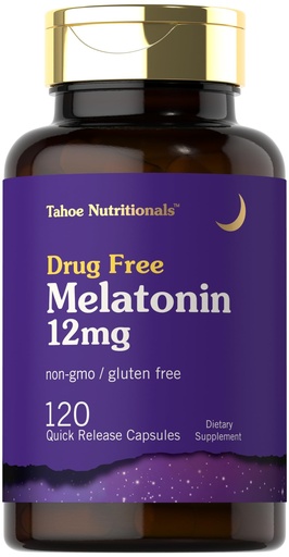 [BRSRAZAZAQPQIH3J] Tahoe Nutritionals Melatonin 12 mg | 120 Quick Release Capsules | Drug Free Supplement | Non-GMO, Gluten Free