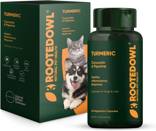 [BRSRAFIHAAHAIFAV] Rooted Owl Turmeric - Turmeric Supplement for Dogs and Cats - with Curcumin, Piperine and Vitamin C for Anti-Inflammatory Relief - 60/ct