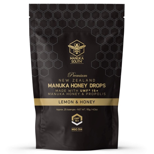 [BRSWYHTROUNA2C37] Manuka Honey släpper UMF 15 + / MGO 514 + & Propolis droppar tillverkade i Nya Zeeland - naturliga ingredienser - lugnande droppar - Lemon & Honey smak - 25 droppar